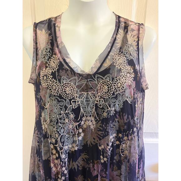 Johnny Was Biya Dress Black Floral Embroidered Mesh Maxi. Size Large - Picture 3 of 10